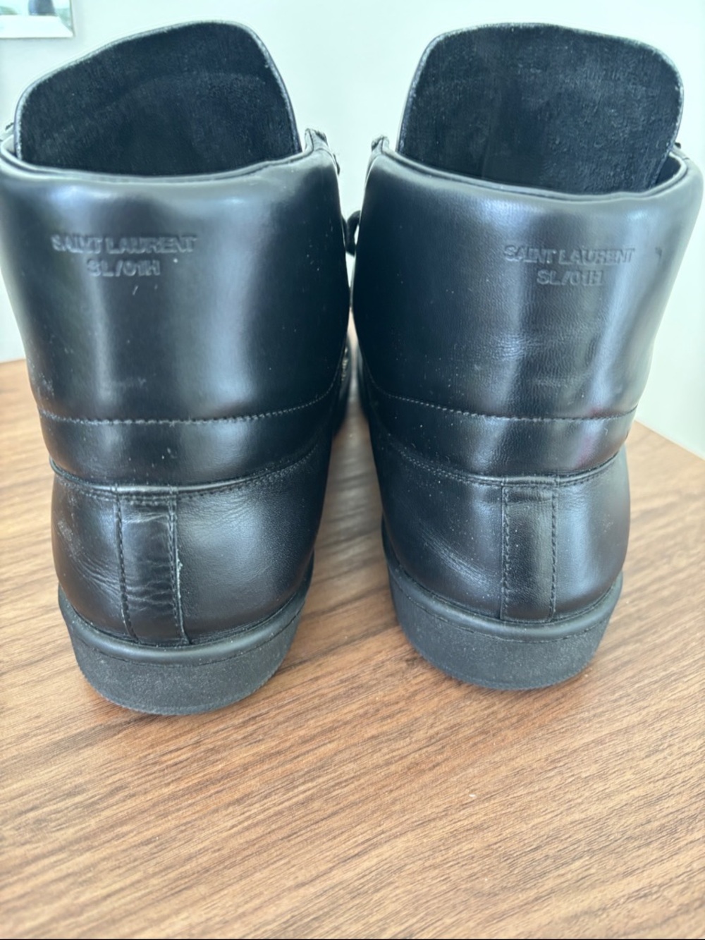 Authentic Saint Laurent Black Leather High-Top Sneakers with Silver Stud Panels - Picture 4 of 8